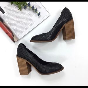 Kelsi Dagger Black Leather Chunky Cork Heel Pump